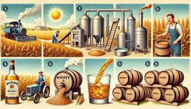 【ちょっと相談 ①】ウイスキーの作り方を小学1年生にもわかるように説明してください。 という内容のイメージ画像を作成してください。